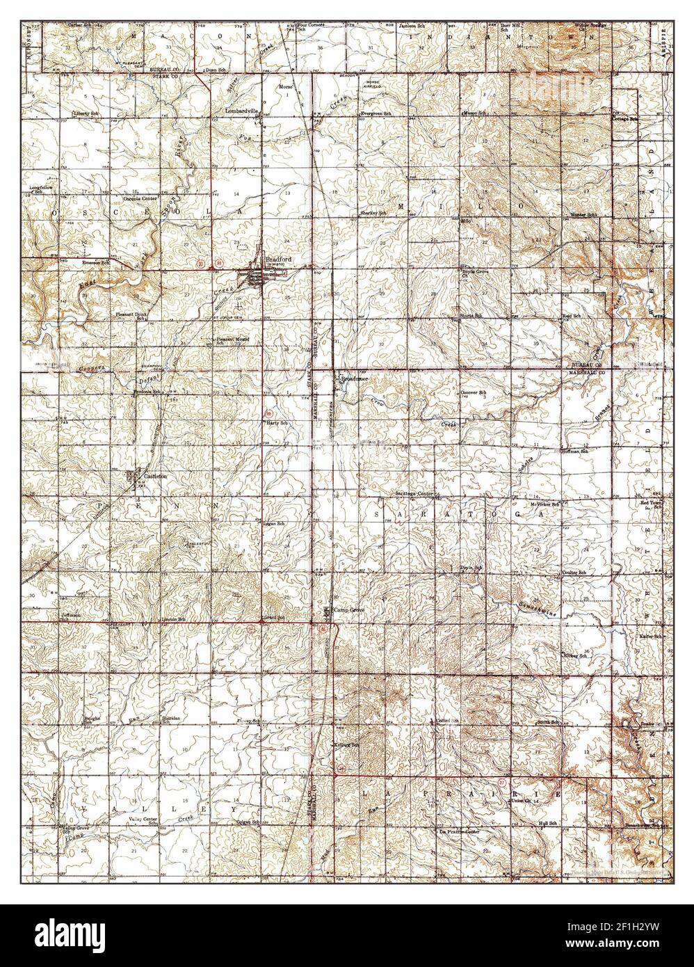 Bradford, Illinois, map 1945, 162500, United States of America by