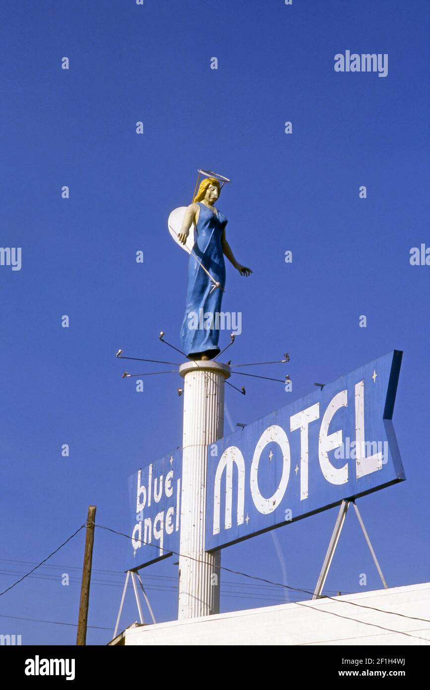 Sign for the Blue Angel Motel in Las Vegas, Nevada Stock Photo