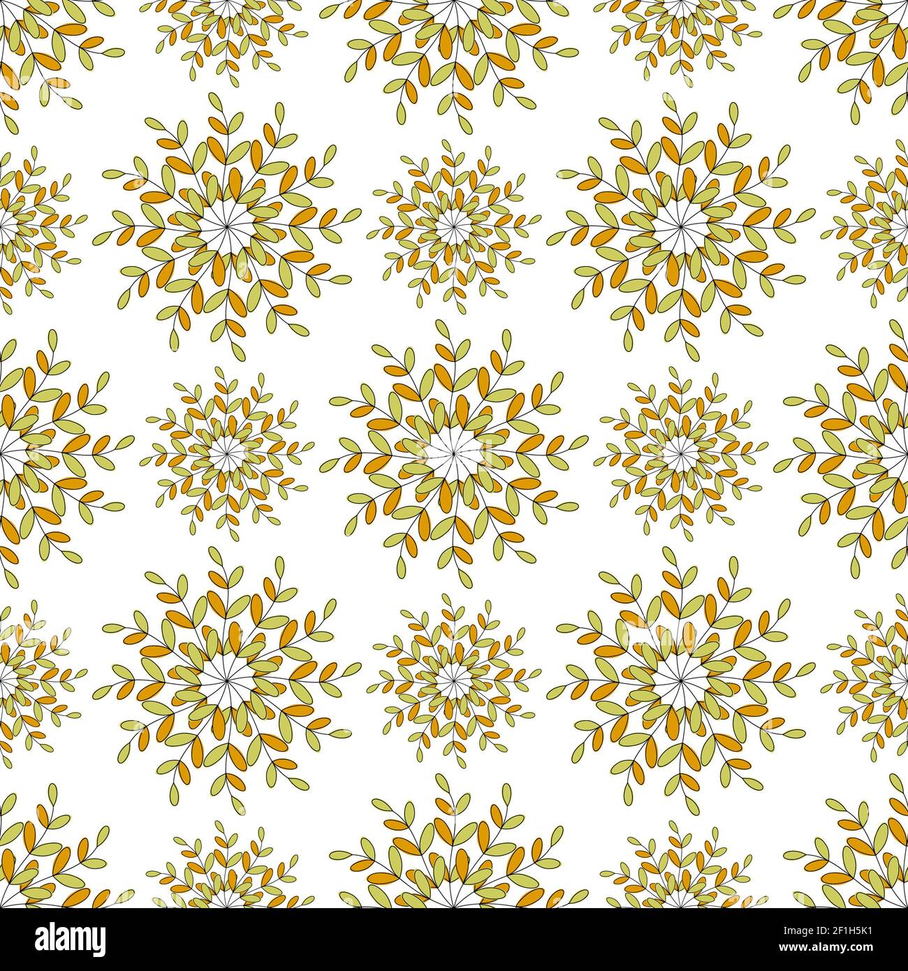 Seamless pattern of colored leaves on an orange background. Stock Photo