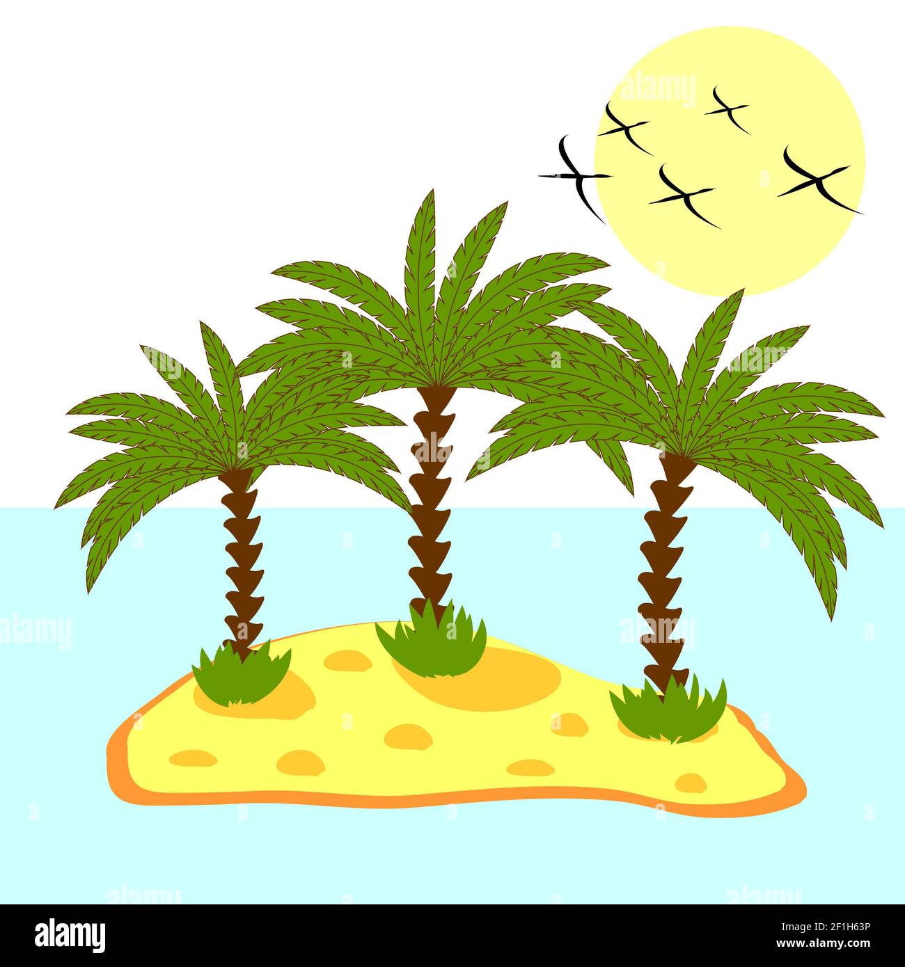 Illustration of palm tree in island on background Stock Photo - Alamy