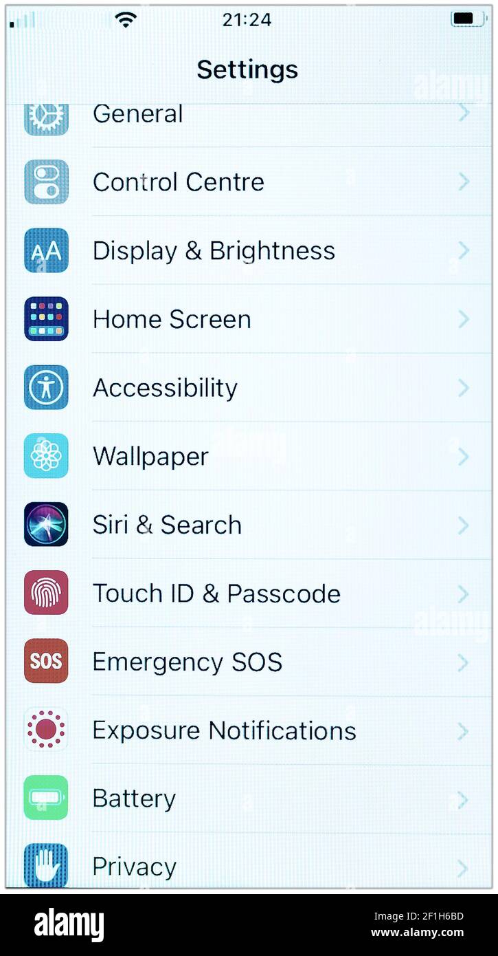 2020: the menu screen with settings in iOs-14 on iphone Stock Photo