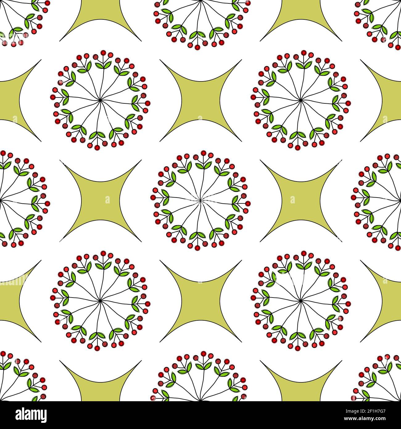 Seamless pattern with leaves and berries. Stock Photo