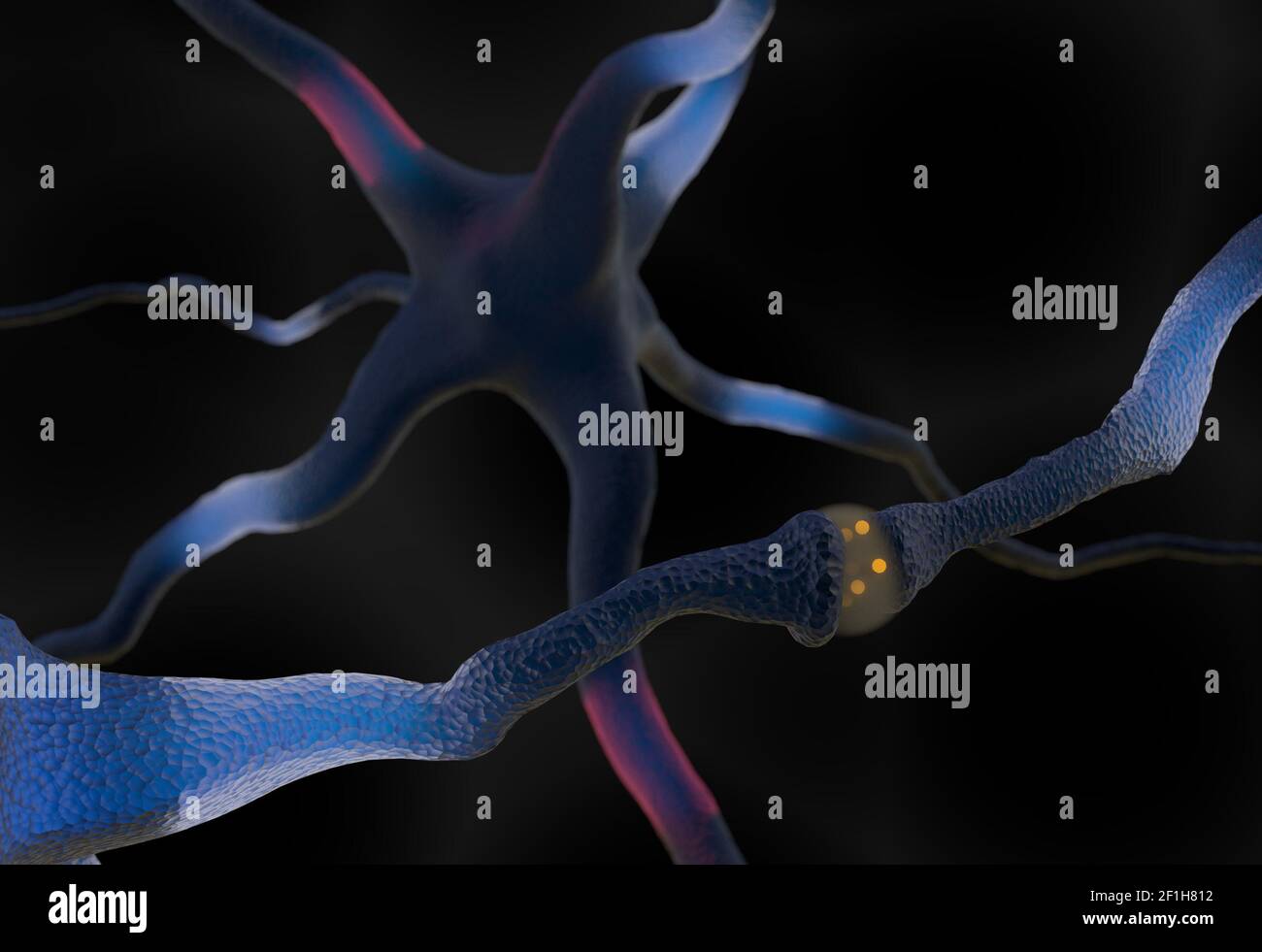 Synapse and neuron cells sending electrical signals 3d illustration Stock Photo