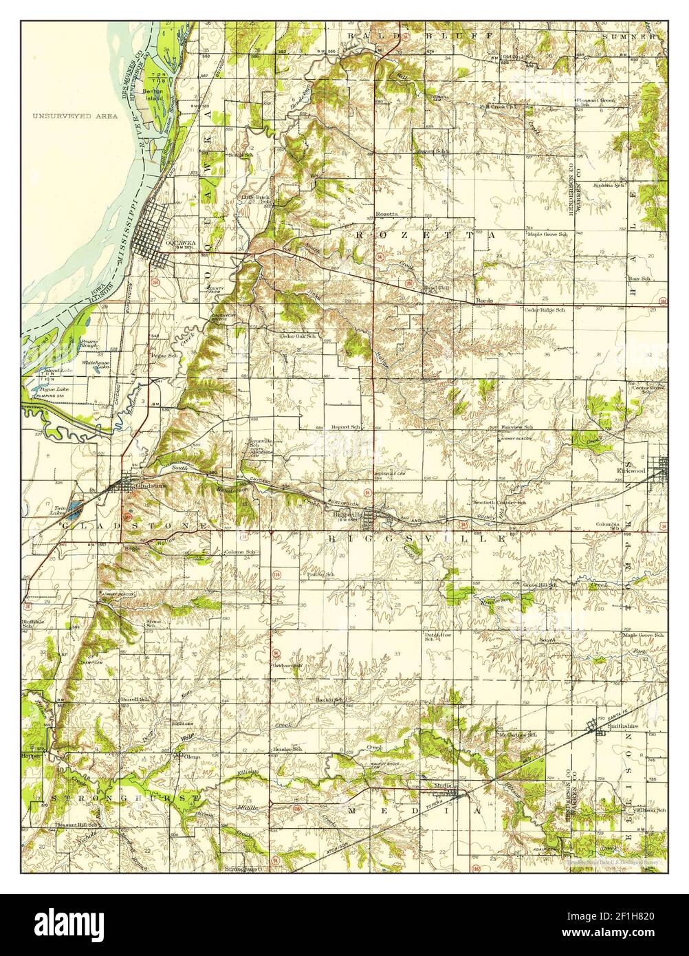 Oquawka, Illinois, map 1934, 162500, United States of America by
