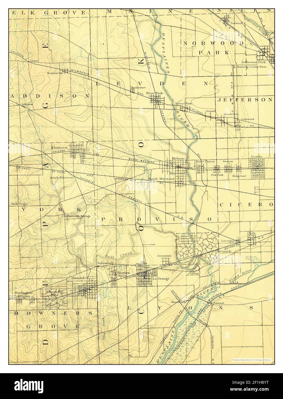 Riverside, Illinois, map 1893, 1:62500, United States of America by Timeless Maps, data U.S. Geological Survey Stock Photo