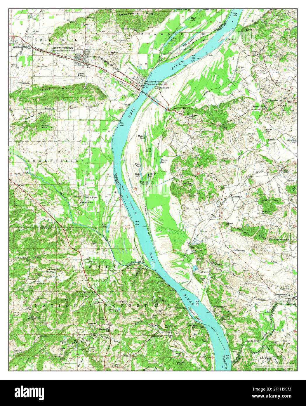 Shawneetown, Illinois, map 1959, 162500, United States of America by
