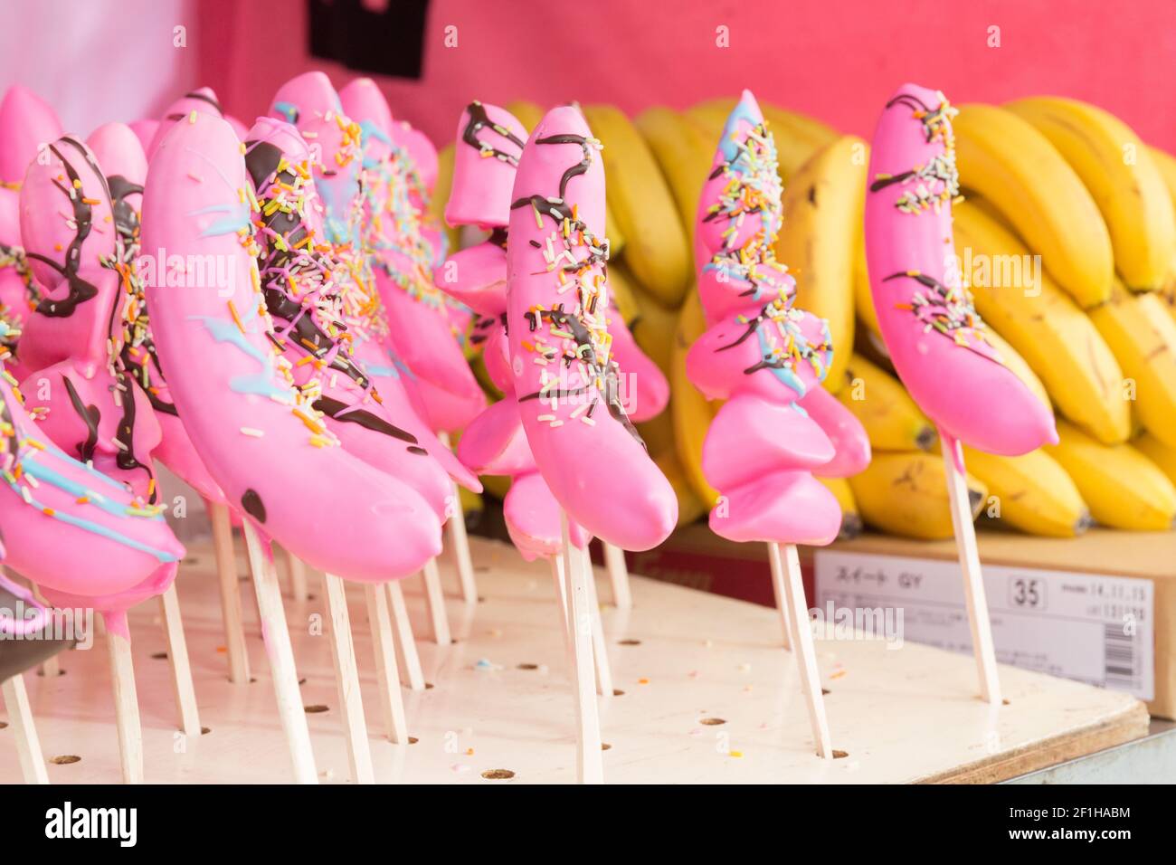 Stall selling candy covered and chocolate covered bananas at Sensoji