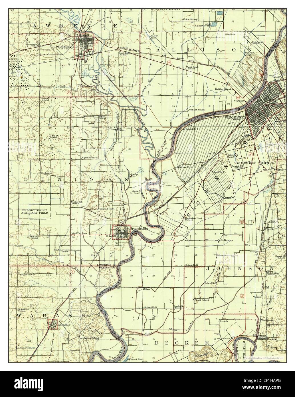 Vincennes, Indiana, map 1915, 162500, United States of America by