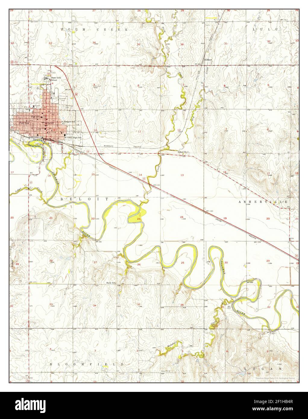 Beloit, Kansas, map 1953, 124000, United States of America by Timeless