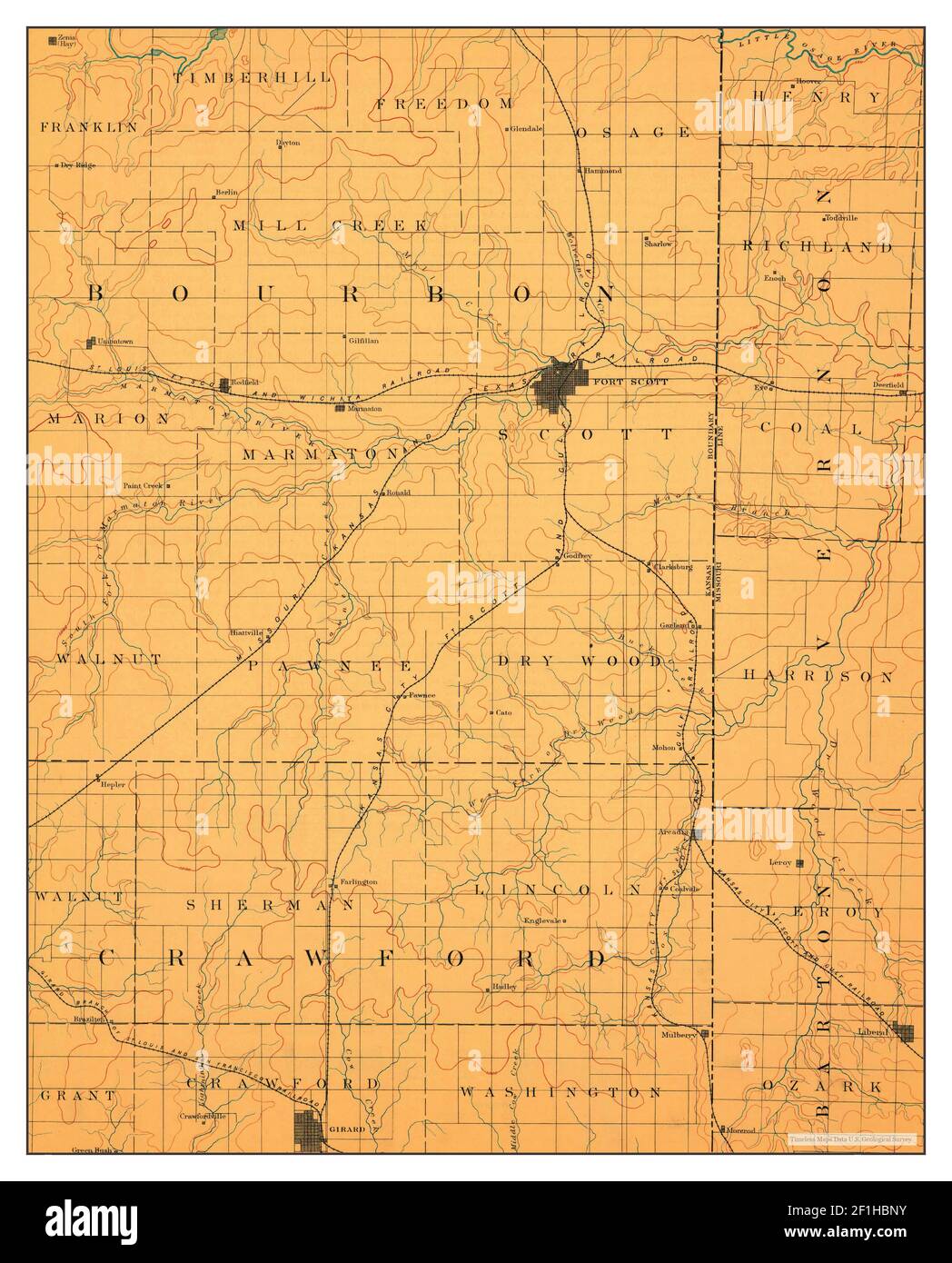 Fort Scott Kansas Map Fort Scott, Kansas, Map 1893, 1:125000, United States Of America By  Timeless Maps, Data U.s. Geological Survey Stock Photo - Alamy