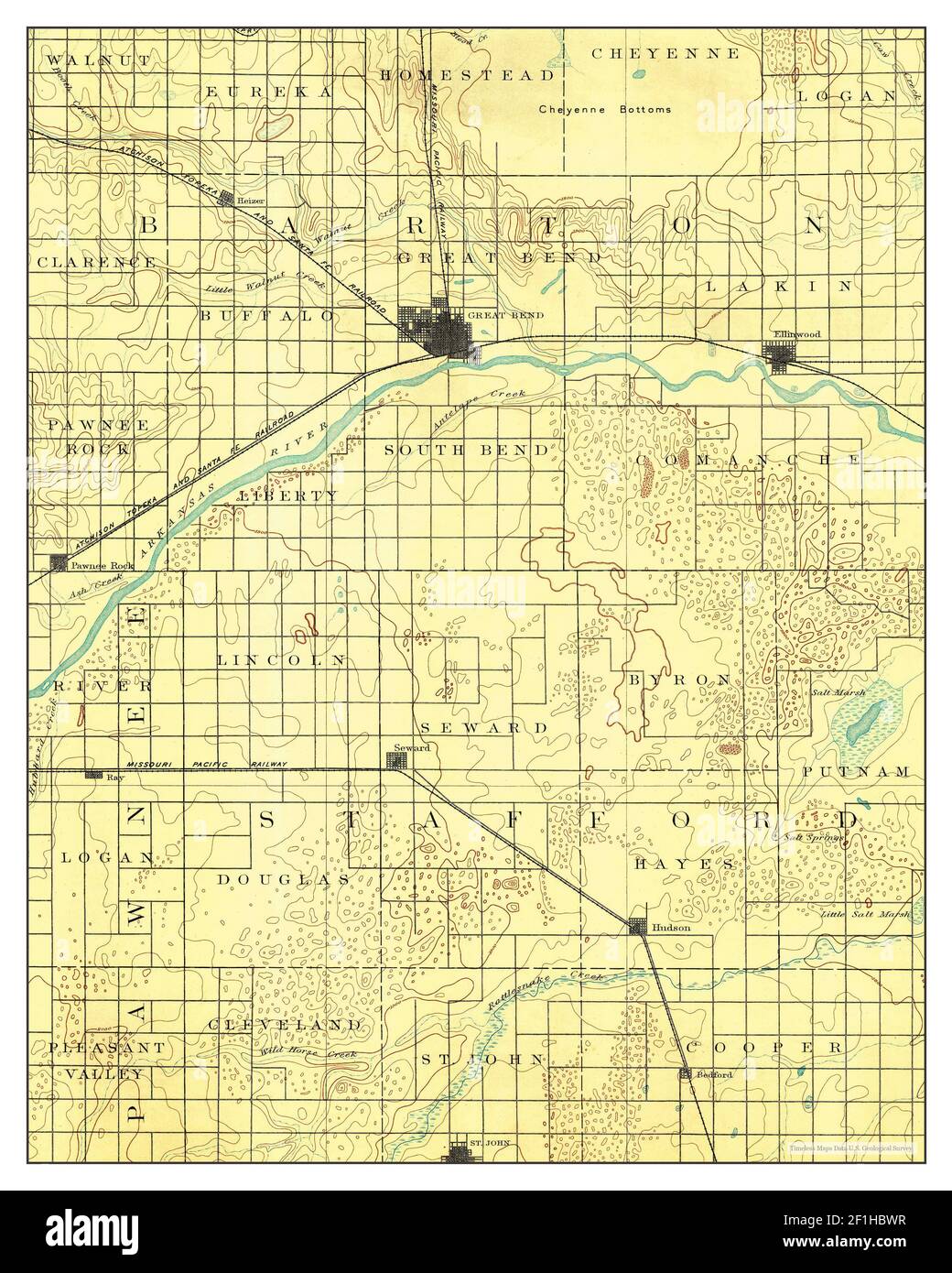 Great Bend, Kansas, map 1893, 1:125000, United States of America by Timeless Maps, data U.S 
