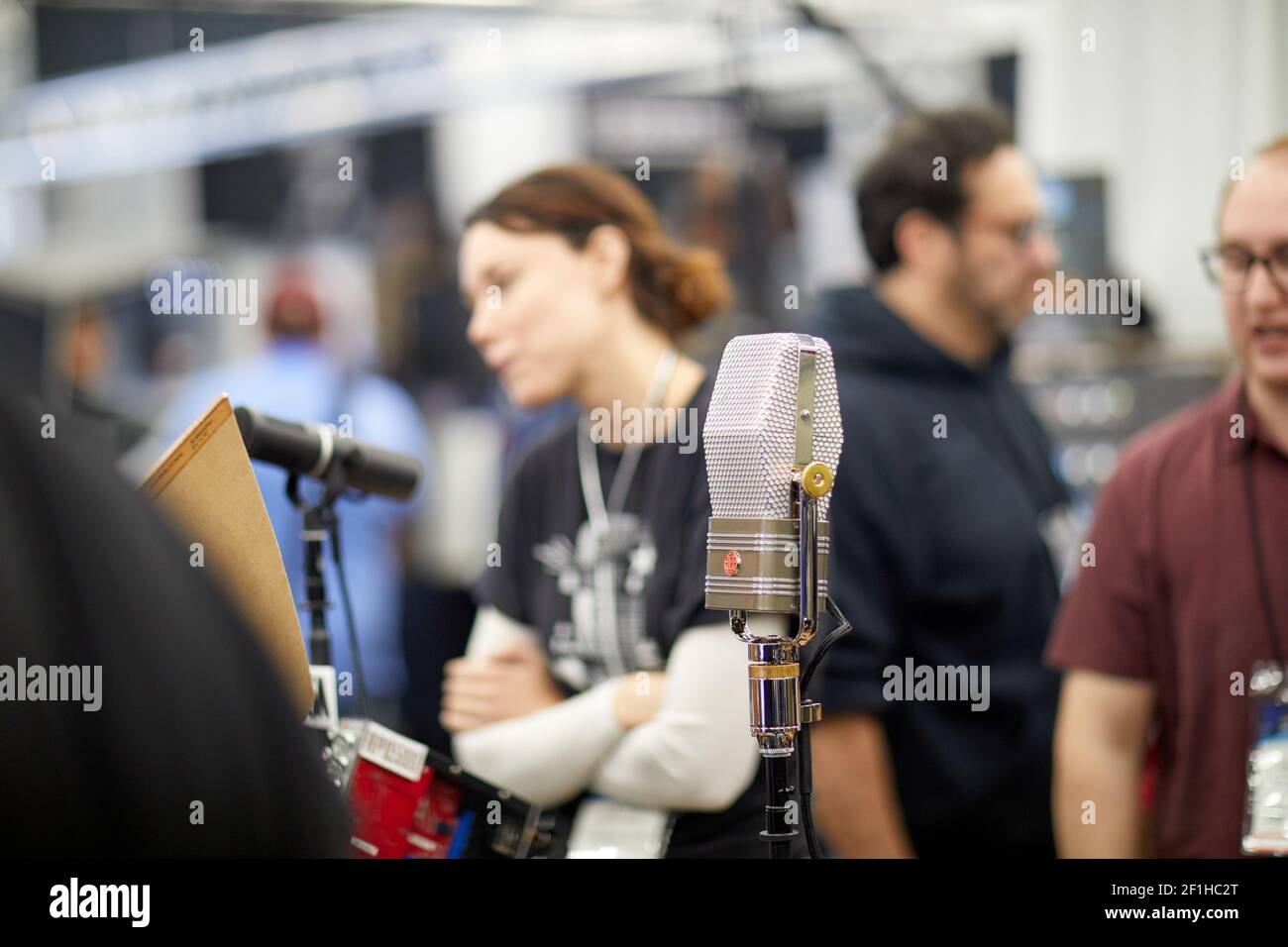 Vintage RCA microphone display at Musical Instrument Convention Stock Photo Alamy