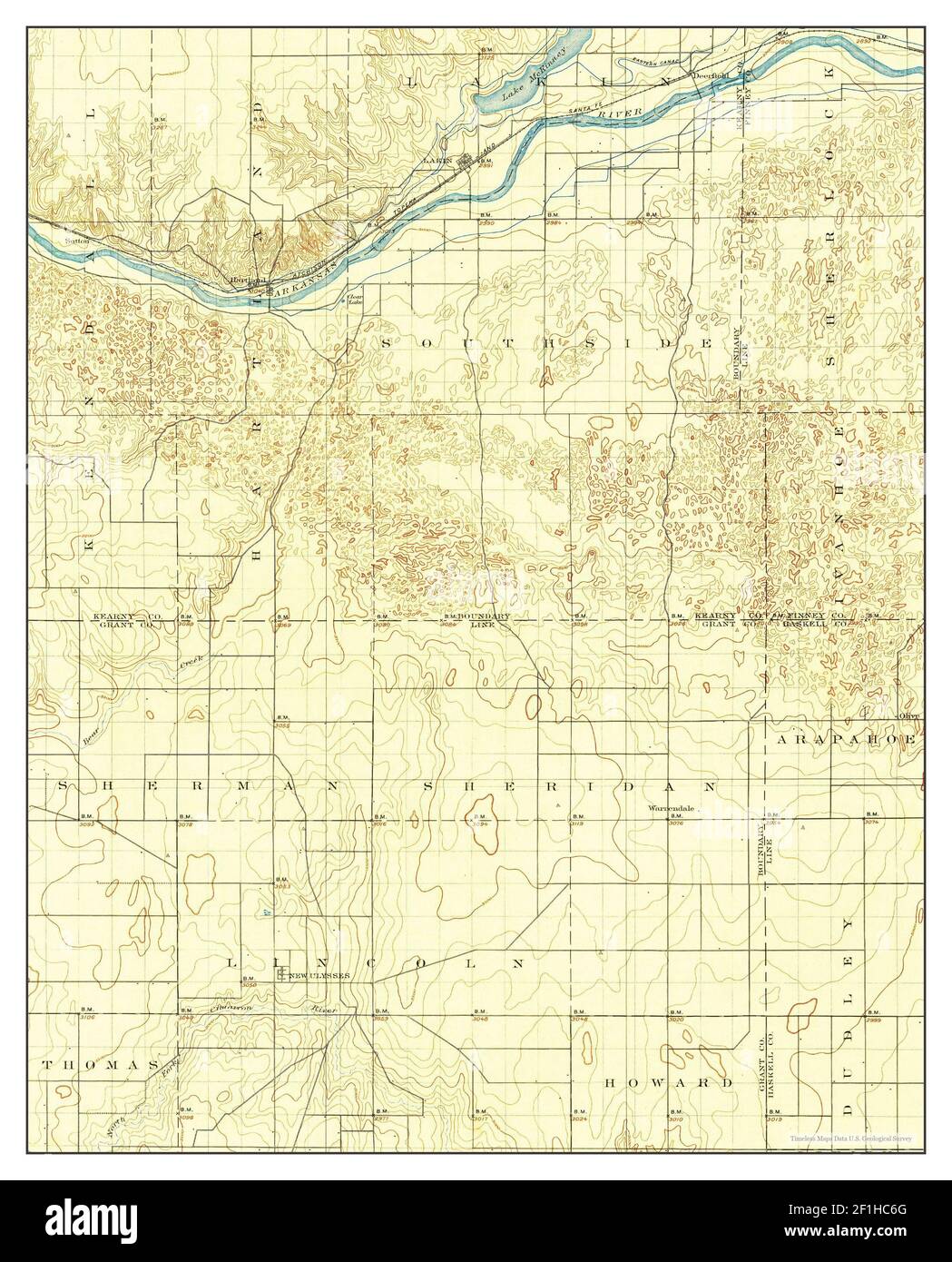 Lakin, Kansas, map 1900, 1:125000, United States of America by Timeless Maps, data U.S. Geological Survey Stock Photo