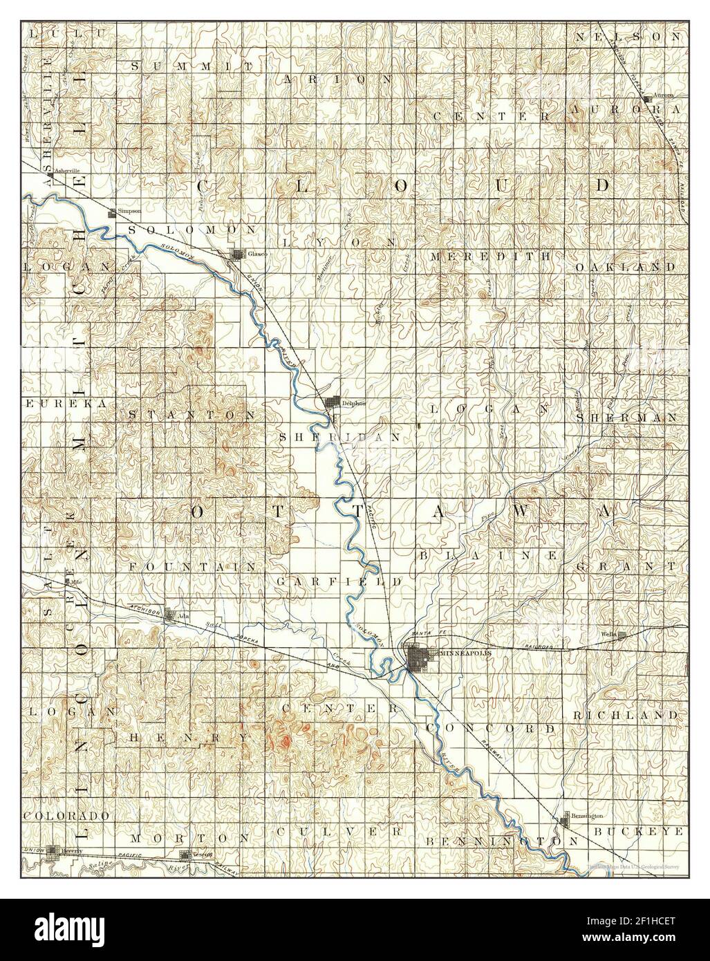 Minneapolis, Kansas, map 1892, 1125000, United States of America by
