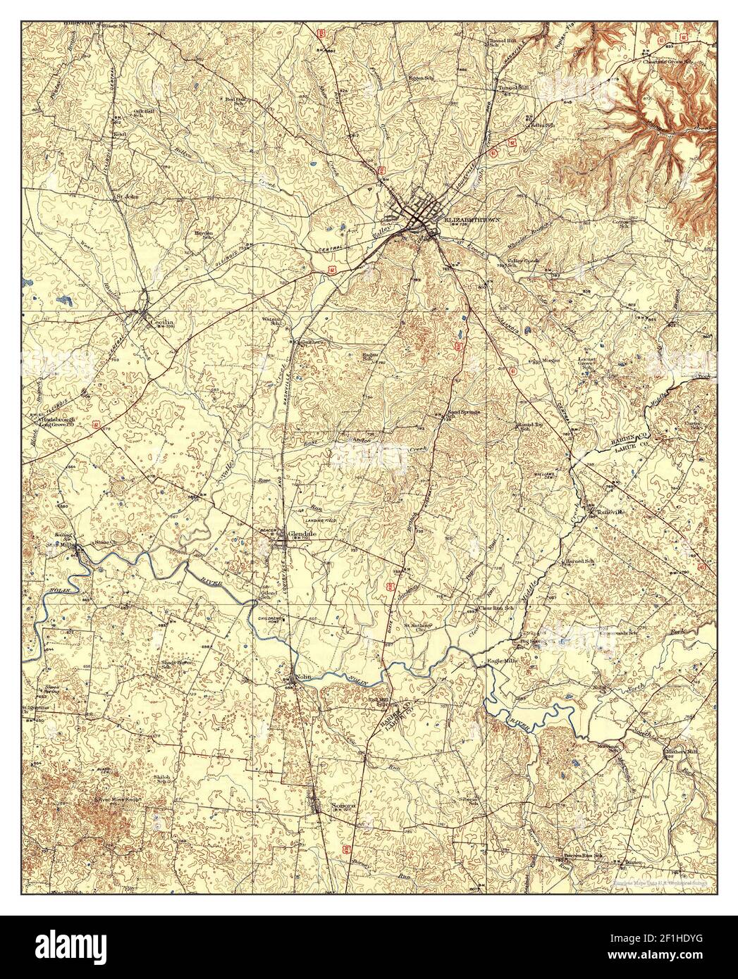 Elizabethtown, Kentucky, map 1938, 1:62500, United States of America by Timeless Maps, data U.S. Geological Survey Stock Photo