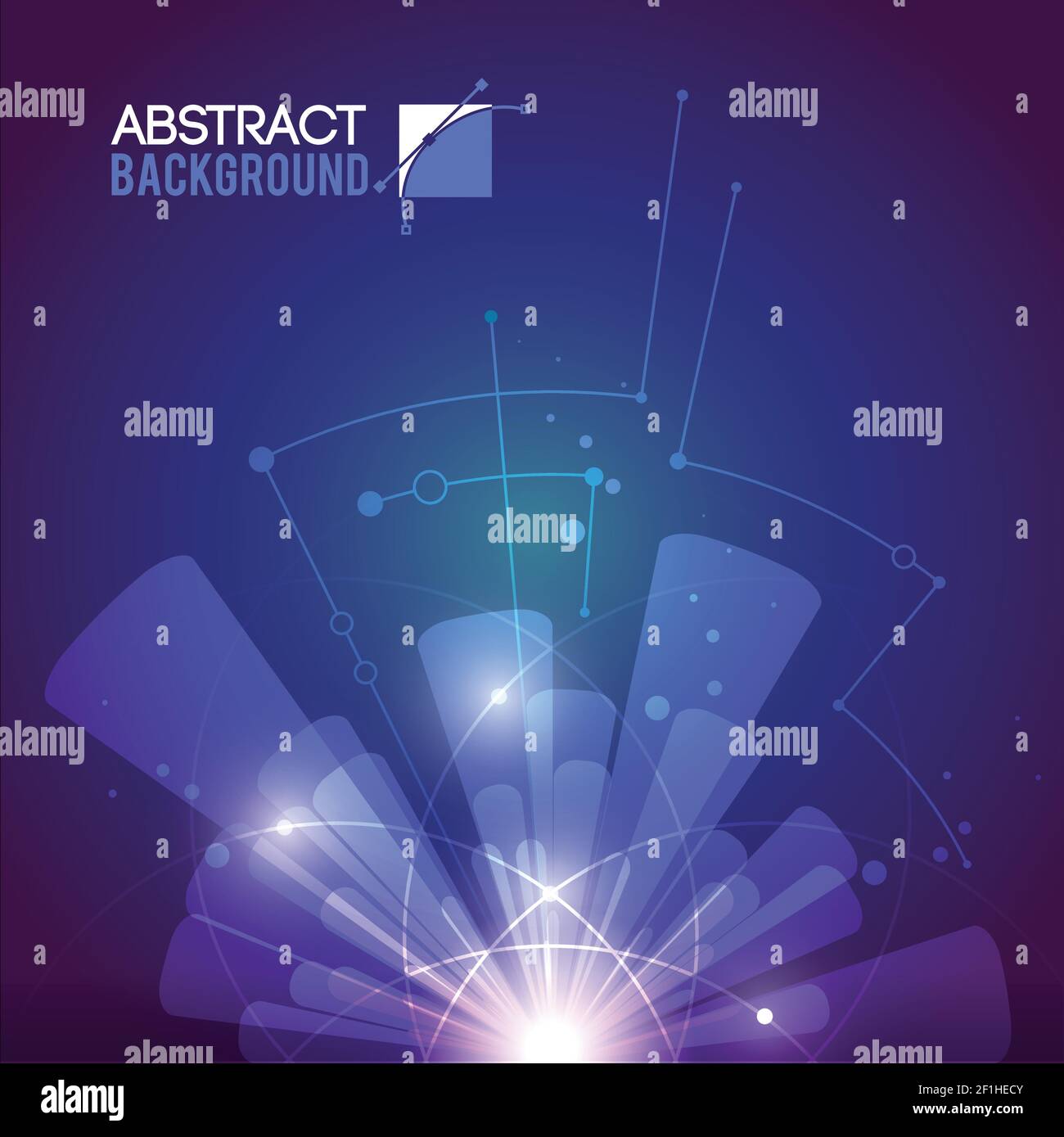 Futuristic background with flat circuit wire tracks and transparent concentric rays coming from blurry light source vector illustration Stock Vector