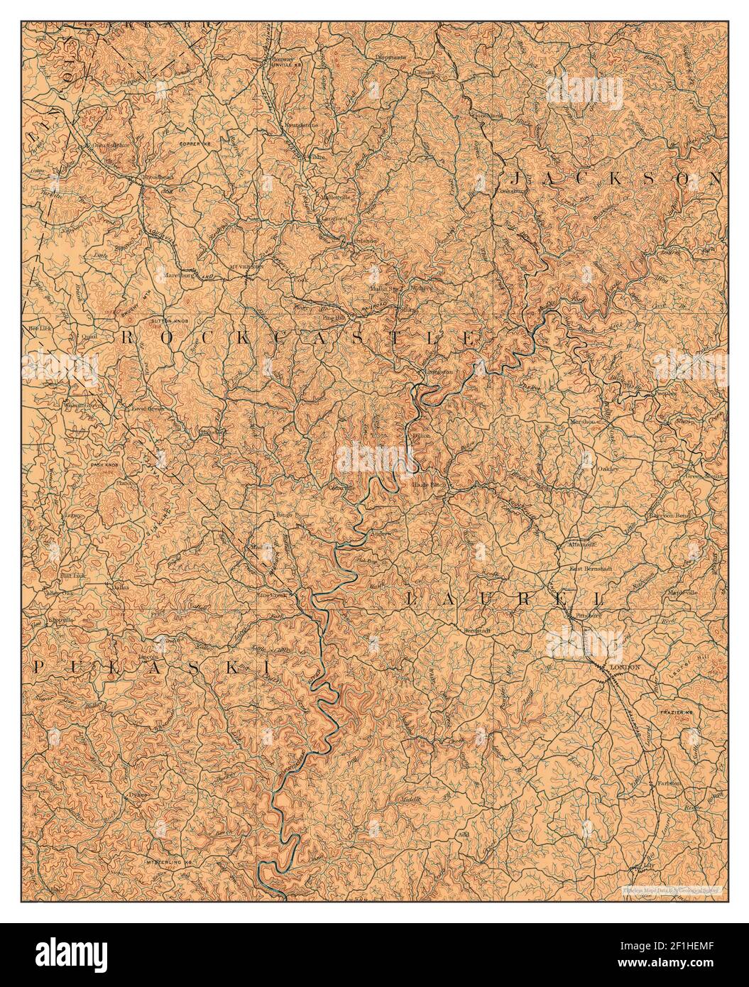 London, Kentucky, map 1893, 1:125000, United States of America by Timeless Maps, data U.S. Geological Survey Stock Photo