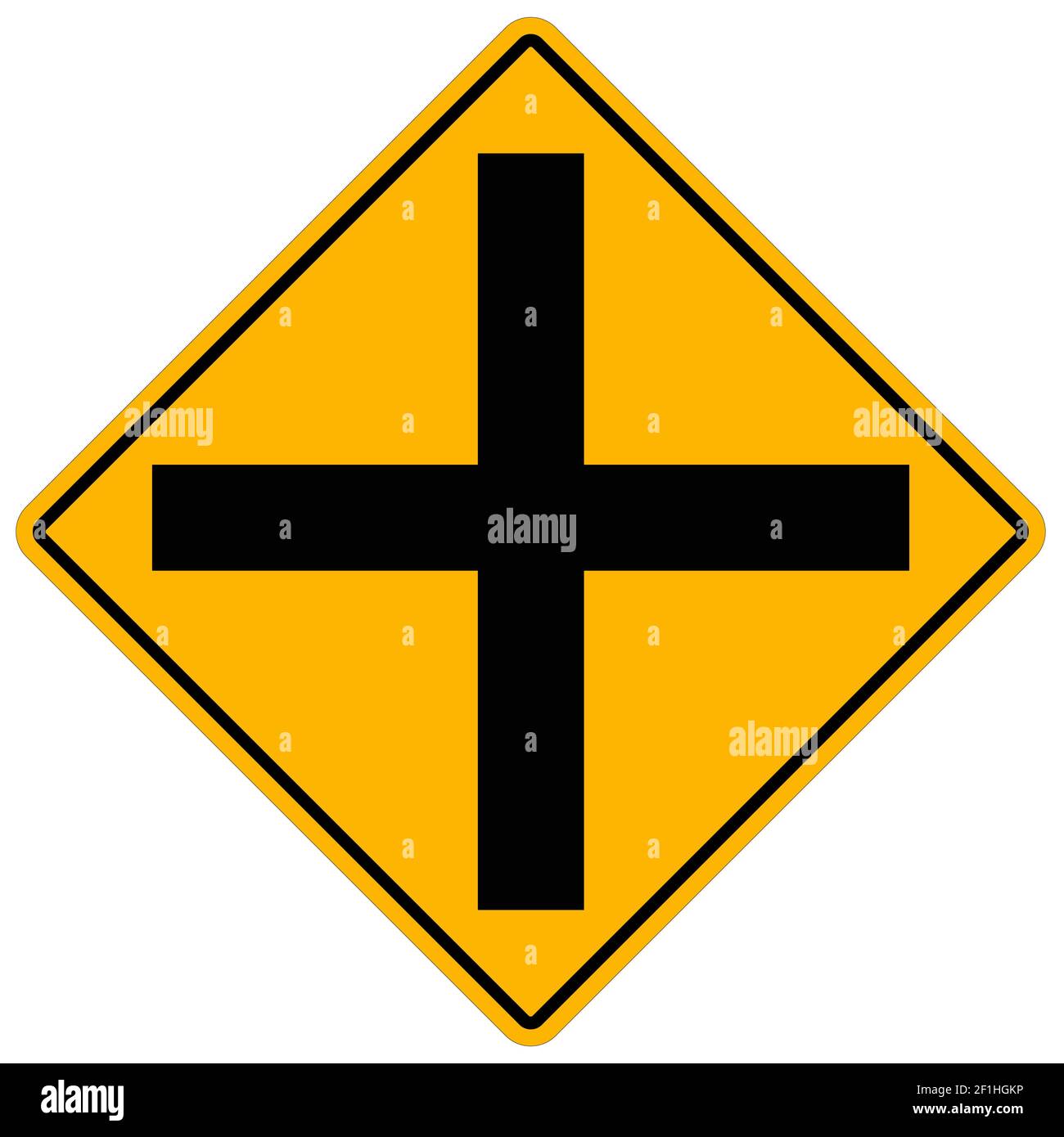 cross road ahead road sign. Junction symbol. warning sign in front of