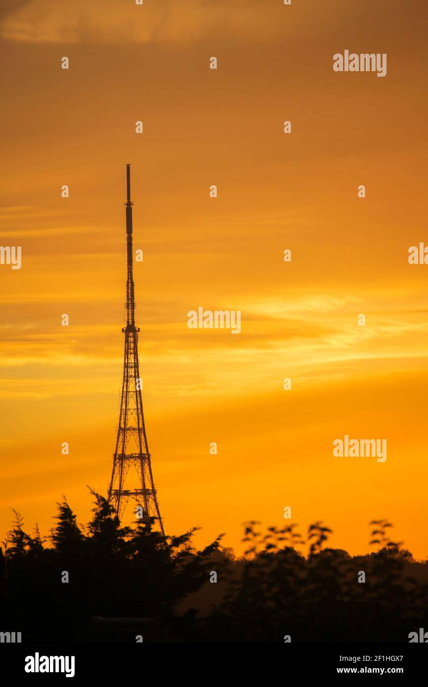 Transmitting Station at sunrise Stock Photo