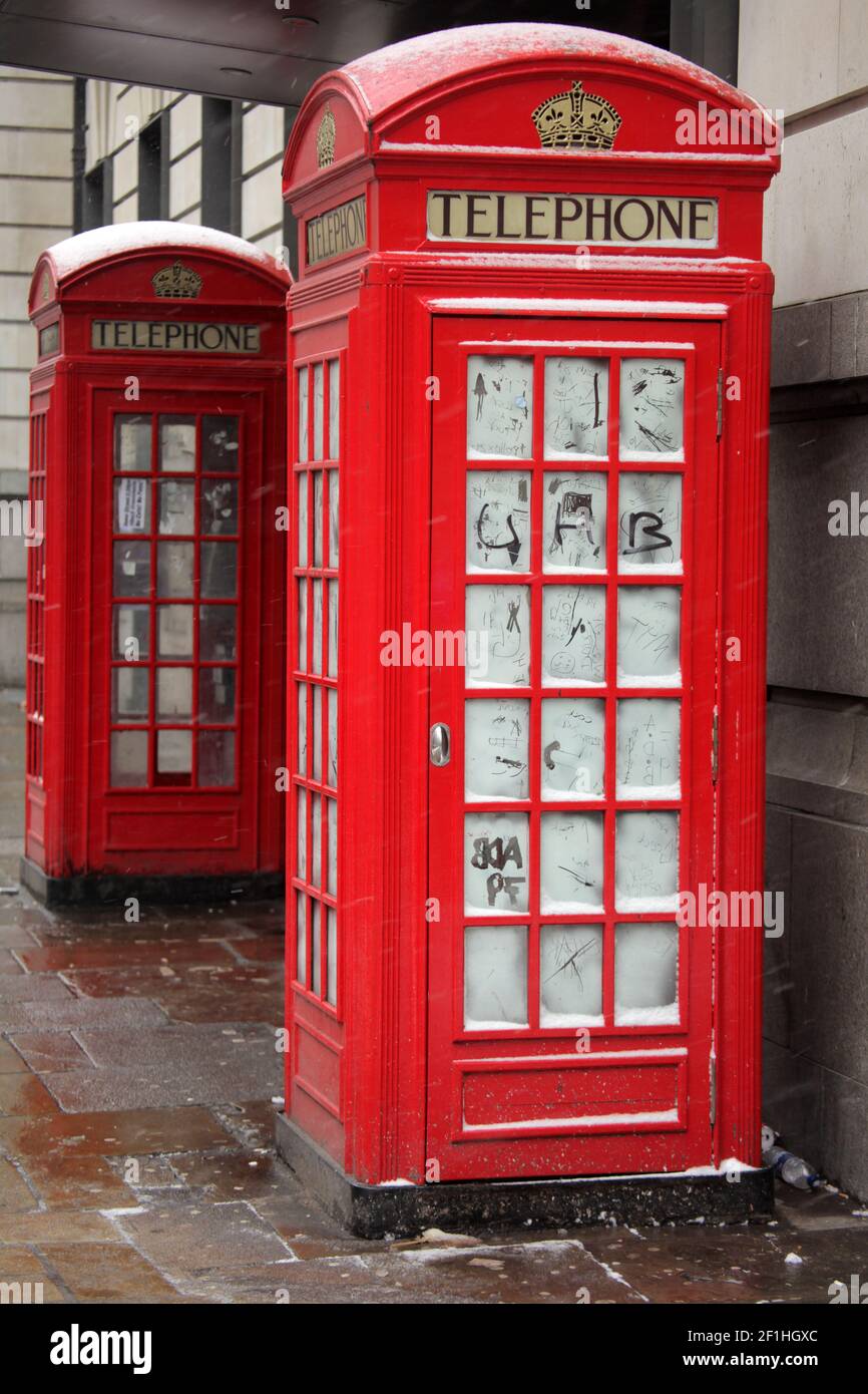 London telephone booth in winter Stock Photo