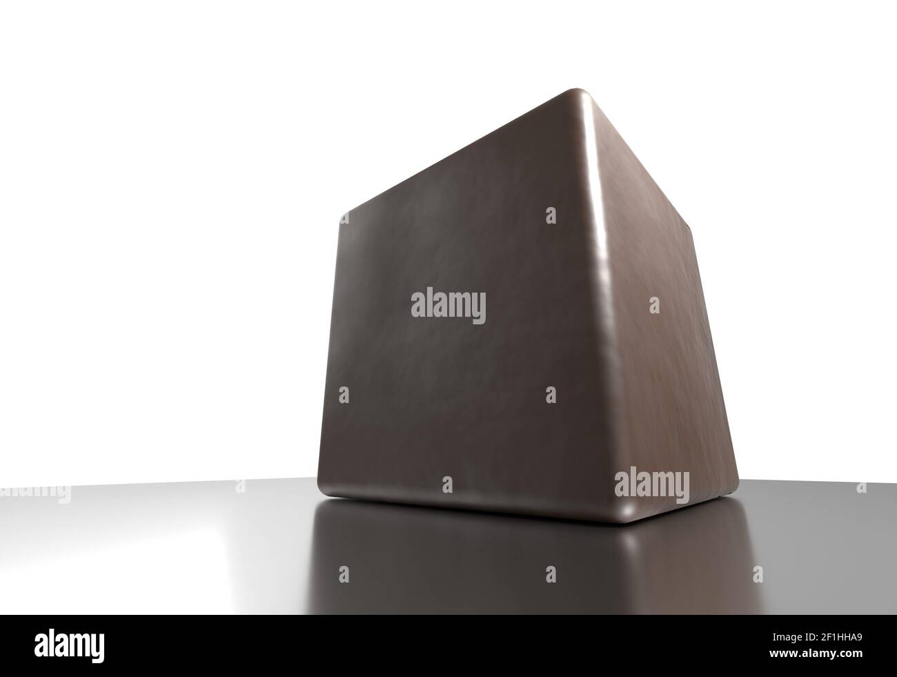 Brown cube on glossy surface with reflection 3d illustration Stock ...