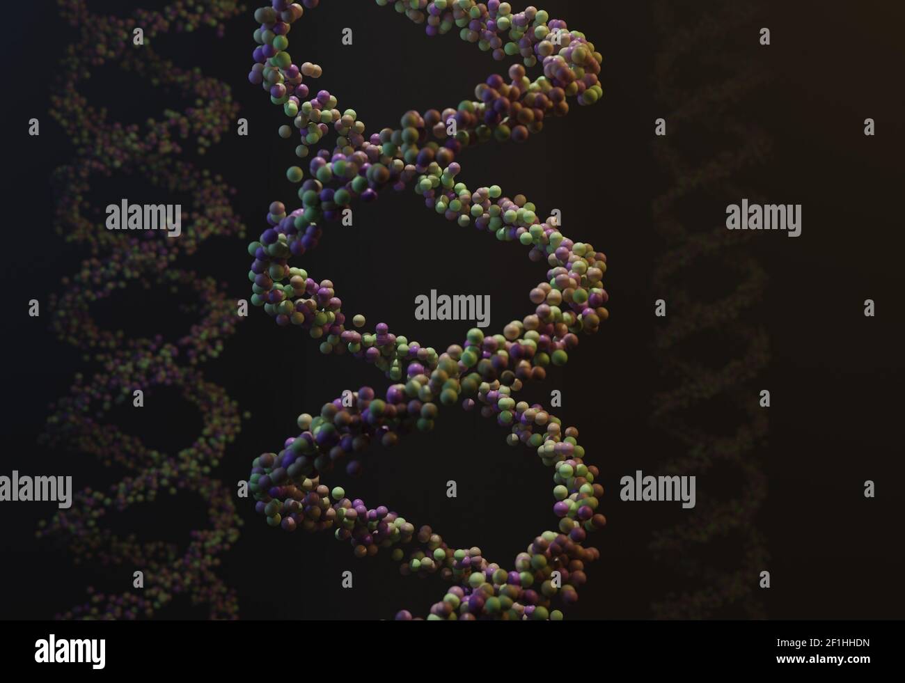 Sequenced pattern of DNA molecule atoms in threads 3d illustration Stock Photo