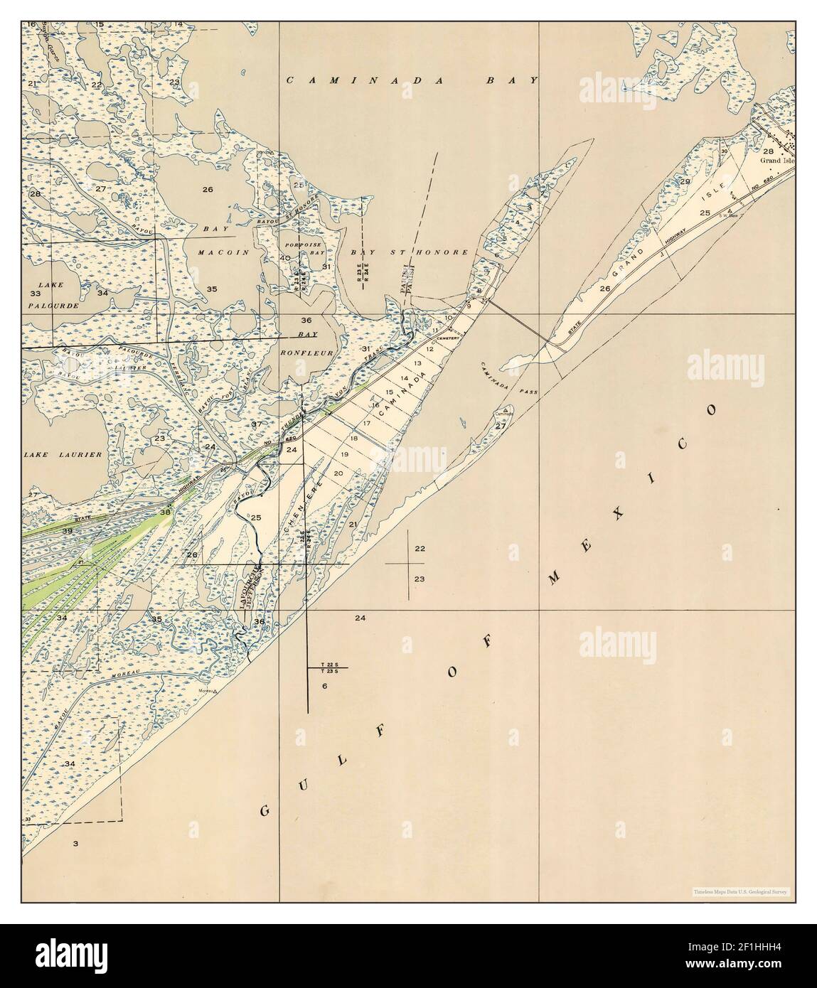 Caminada Pass, Louisiana, map 1947, 1:31680, United States of America by Timeless Maps, data U.S. Geological Survey Stock Photo