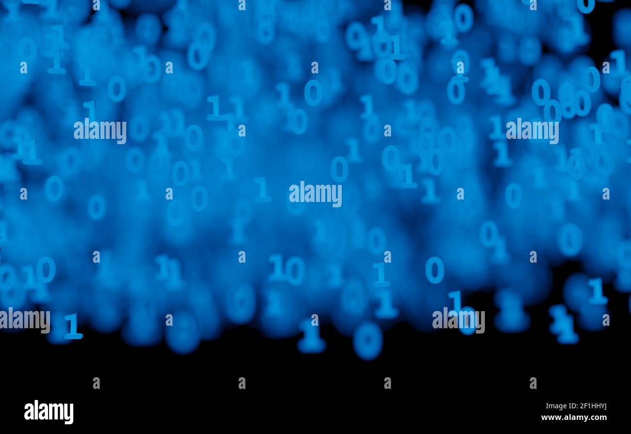 Binary cloud data blue isolated on black 3d illustration Stock Photo