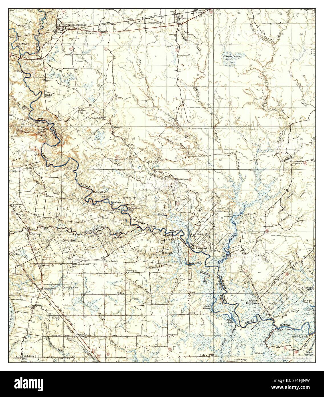 Denham Springs, Louisiana, map 1934, 1:62500, United States of America by Timeless Maps, data U.S. Geological Survey Stock Photo