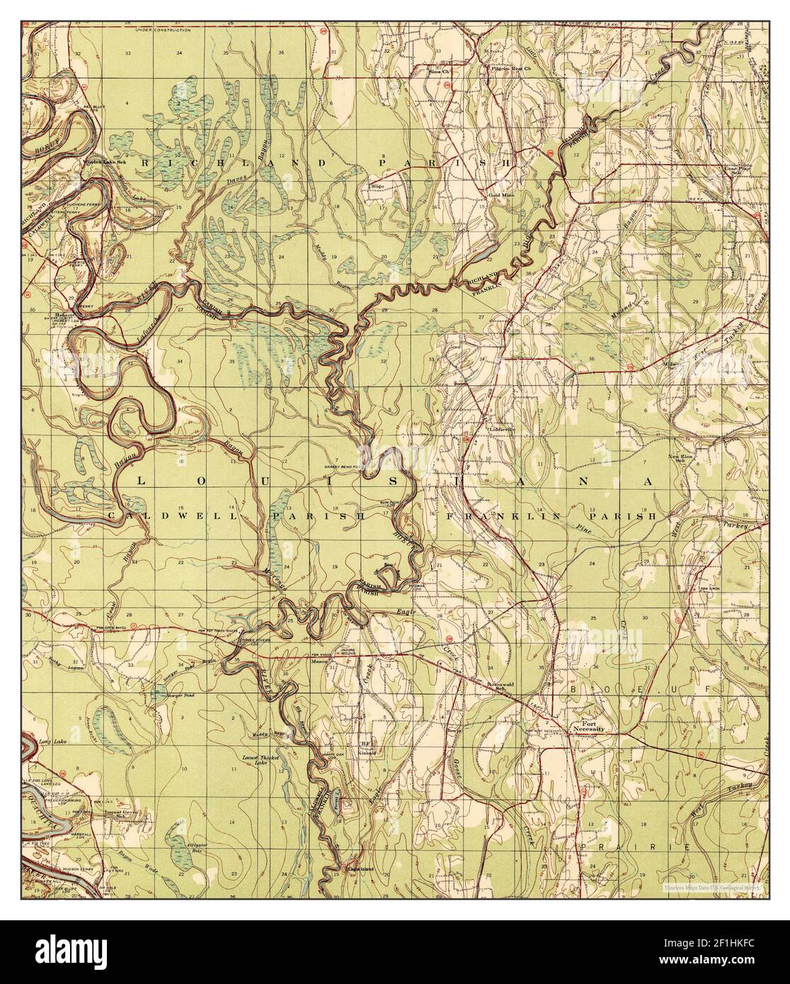 Fort Necessity, Louisiana, map 1939, 162500, United States of America