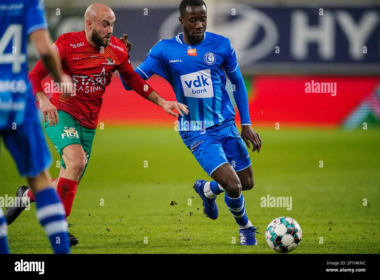 Gent Belgium March 8 Francois Marquet Of Kv Oostende And Elisha Owusu Of Kaa Gent During The Jupiler Pro League Match Between Kaa Gent And Kv Oost Stock Photo Alamy
