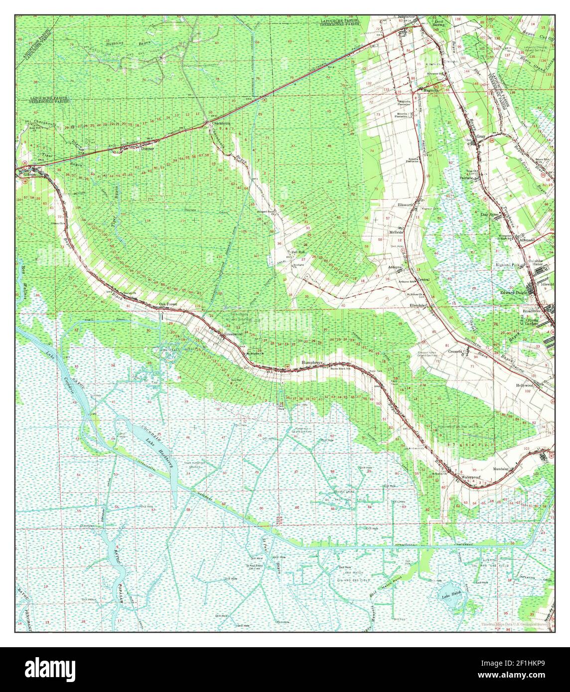 Gibson, Louisiana, map 1964, 162500, United States of America by