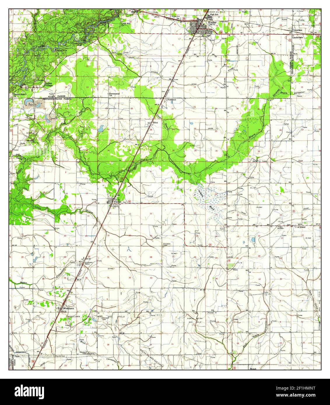Kinder, Louisiana, map 1959, 1:62500, United States of America by Timeless  Maps, data U.S. Geological Survey Stock Photo - Alamy