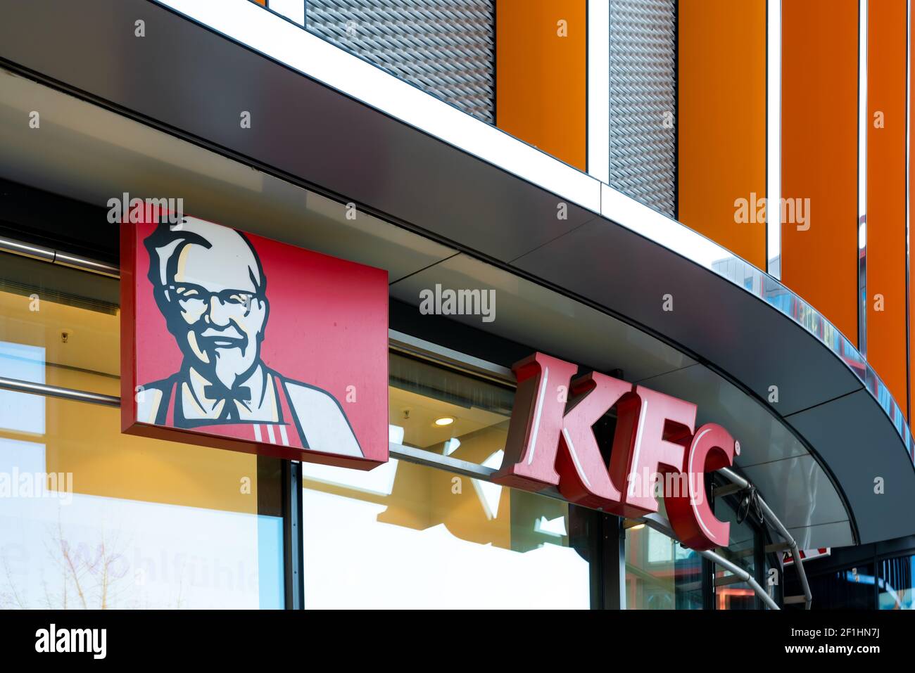 KFC fast food restaurant. Kentucky Fried Chicken (KFC) is the world's second largest restaurant chain with almost 20,000 locations globally. Stock Photo