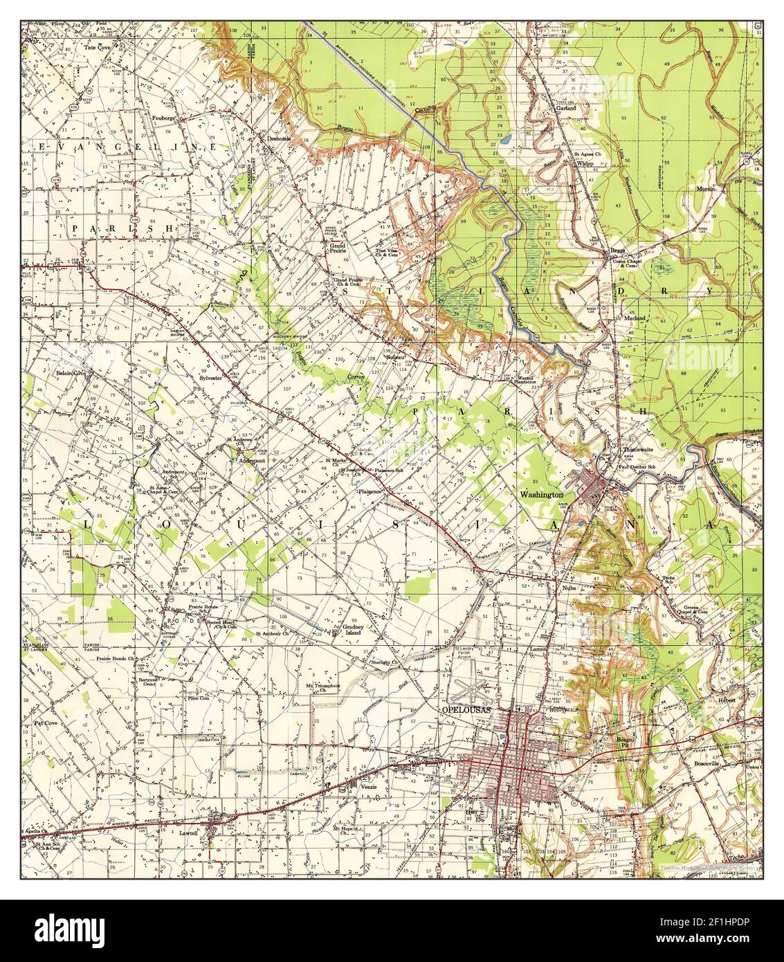 Opelousas, Louisiana, map 1956, 1:62500, United States of America by Timeless Maps, data U.S. Geological Survey Stock Photo