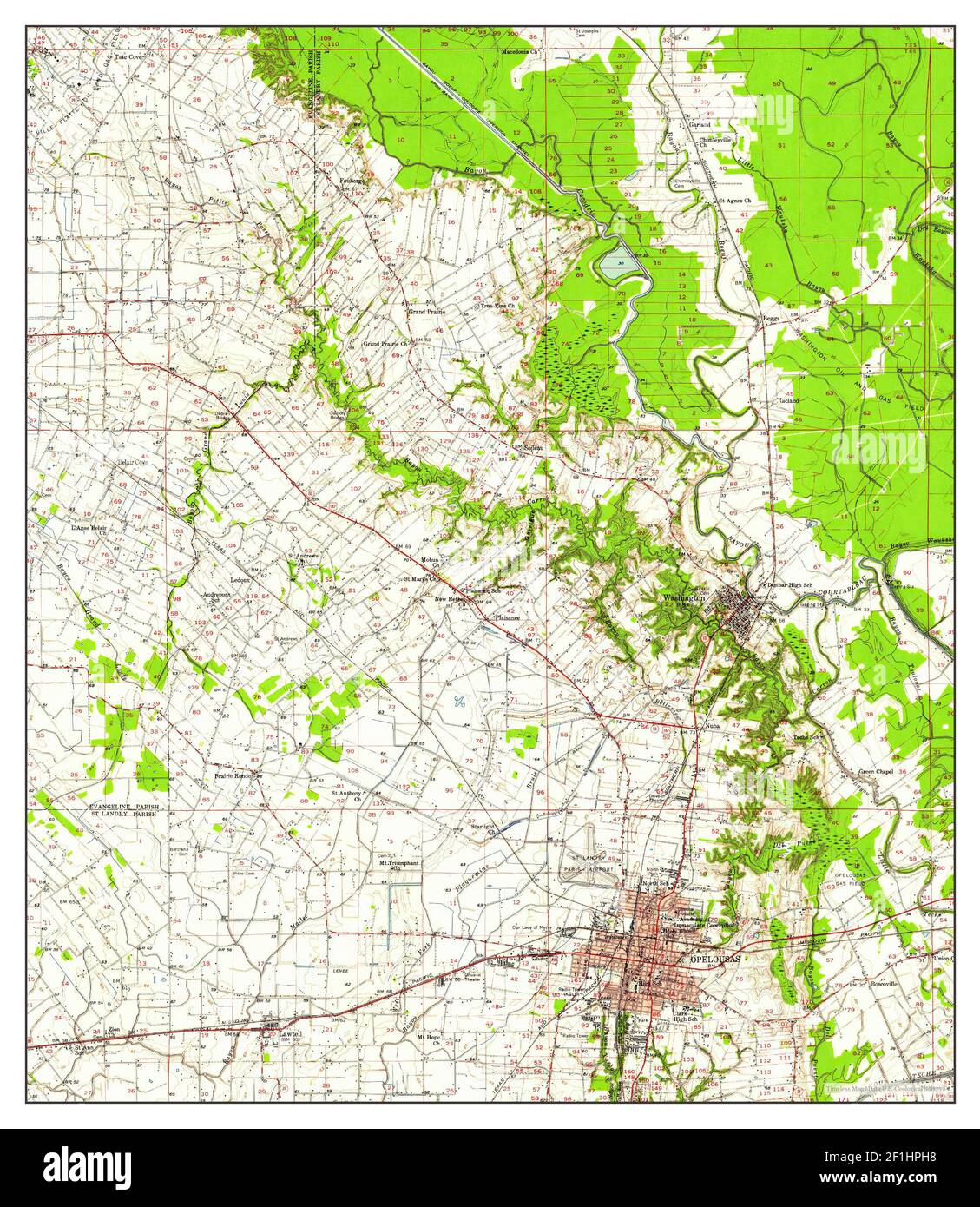 Opelousas, Louisiana, map 1957, 1:62500, United States of America by Timeless Maps, data U.S. Geological Survey Stock Photo