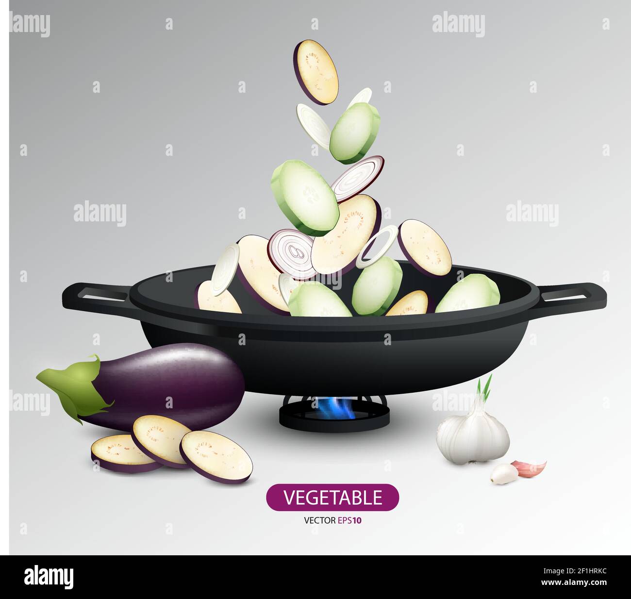Realistic fresh vegetables cooking concept with zucchini eggplant