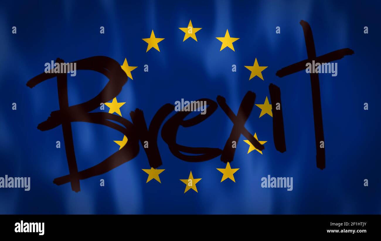 European flag with the words Brexit, ideal footage to represent the concept of abandonment of the Eu Stock Photo