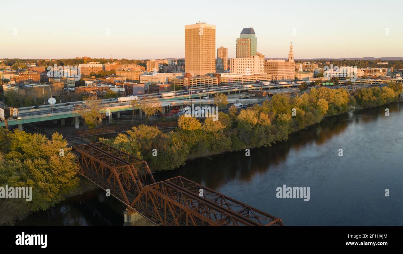 Springfield Massachusetts Late Afternon Rush Hour Traffic Aerial