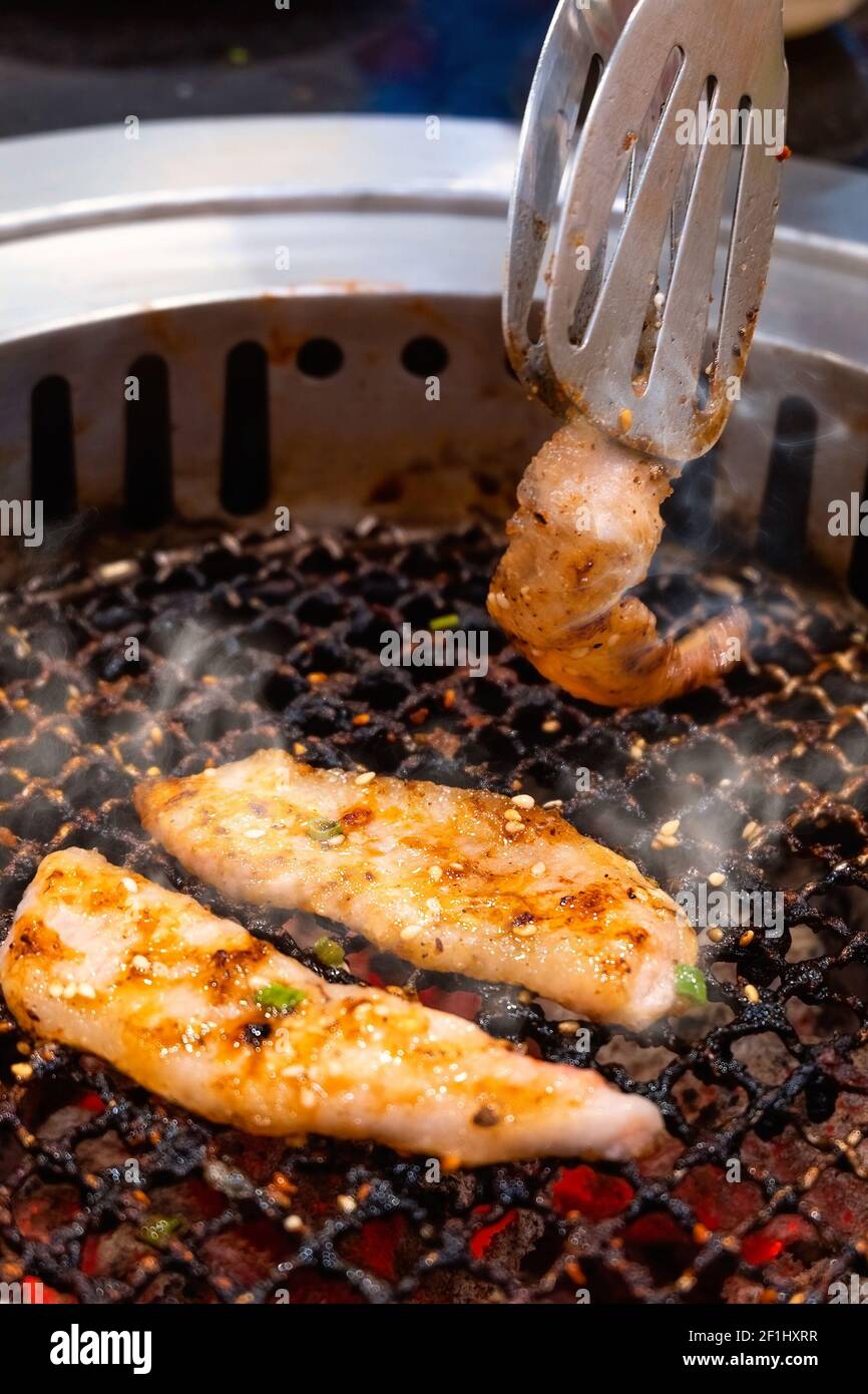 Yakiniku - Japanese Barbecue on a Hot Chacoal Stove Stock Photo