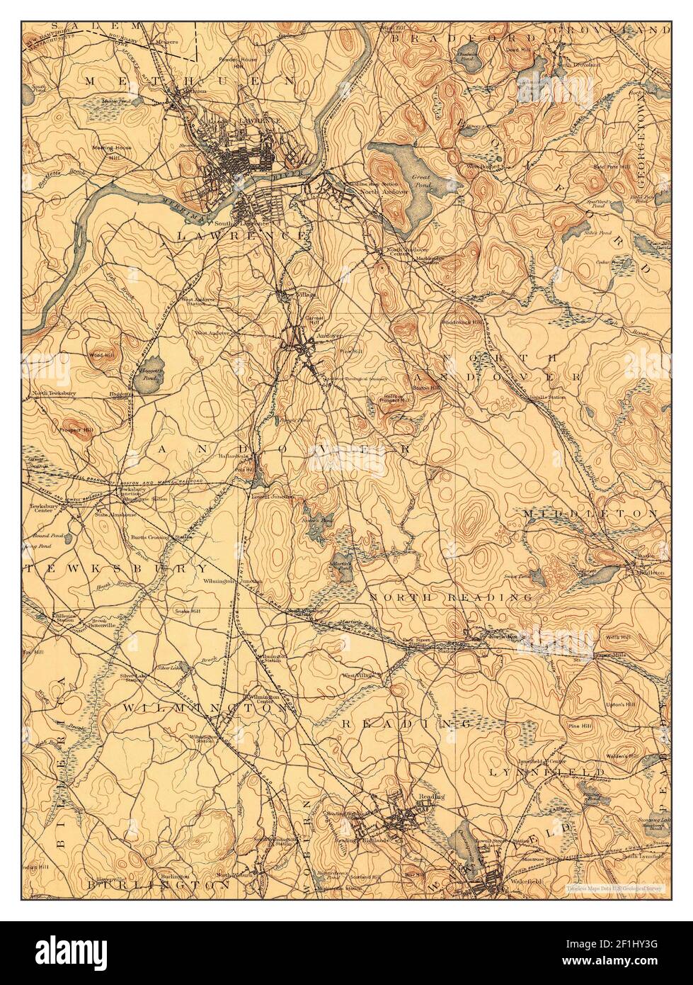 Lawrence, Massachusetts, map 1893, 1:62500, United States of America by Timeless Maps, data U.S. Geological Survey Stock Photo