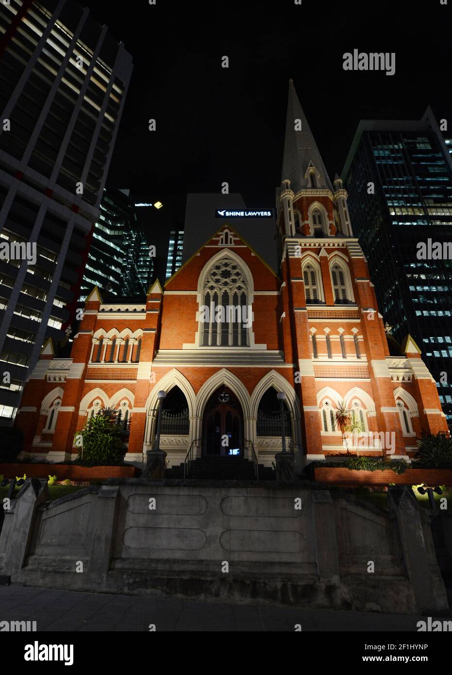 Albert Street Uniting Church at night, Brisbane, Australia. Stock Photo