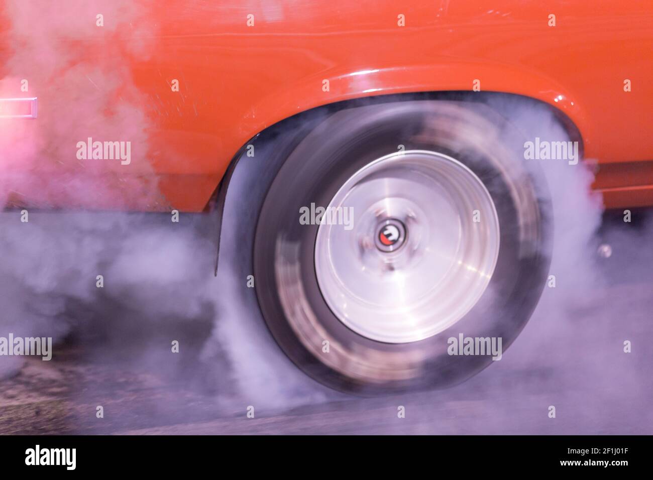 Rubber Flies and Smoke Billows Drag Race Burnout Stock Photo