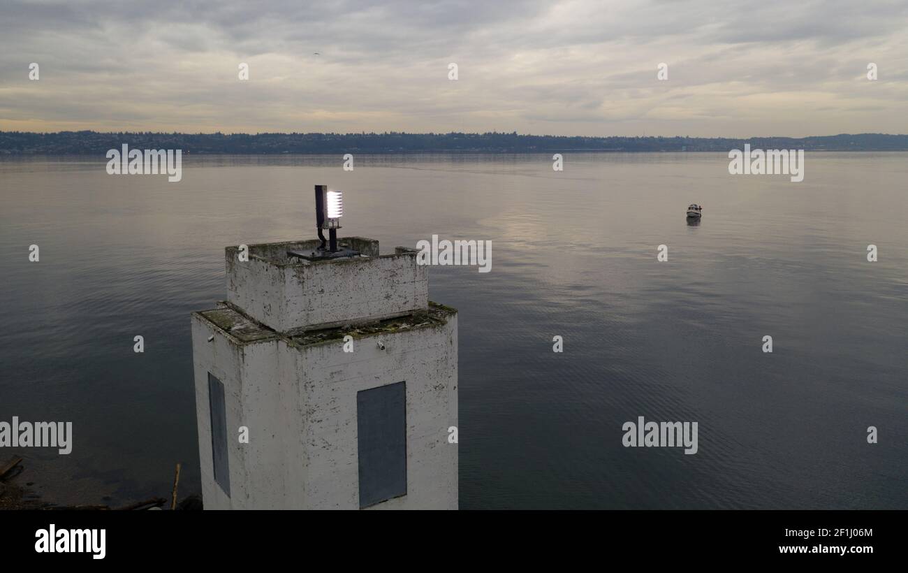 Boat at Browns Point Lighthouse Commencement Bay Puget Sound