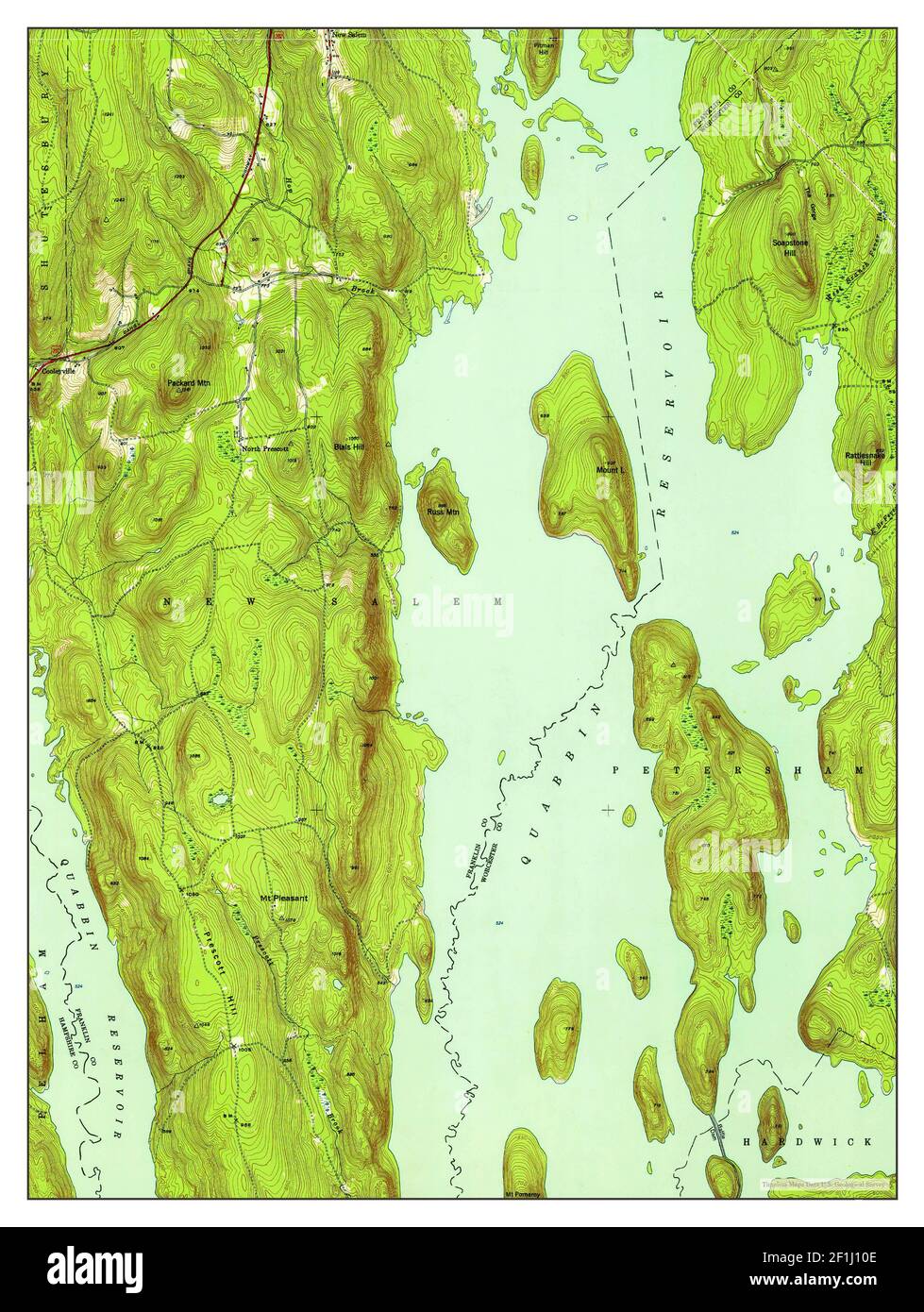 Quabbin Reservoir, Massachusetts, map 1952, 1:31680, United States of America by Timeless Maps, data U.S. Geological Survey Stock Photo
