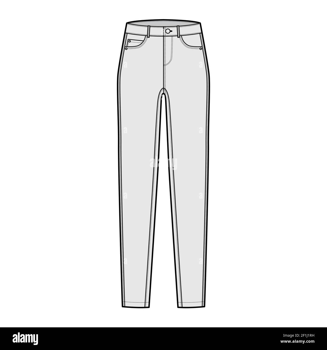 Jeans tapered Denim pants technical fashion illustration with full