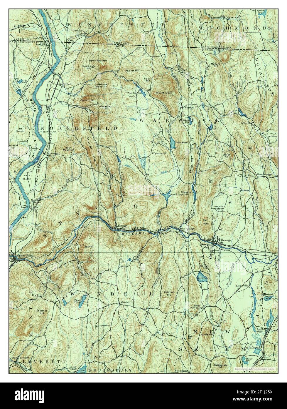 Warwick, Massachusetts, map 1889, 1:62500, United States of America by Timeless Maps, data U.S. Geological Survey Stock Photo