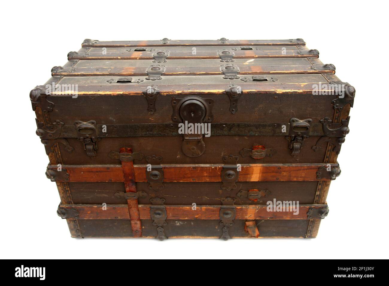 Steamer Trunk. An antique Steamer Trunk. Isolated on white. Room for
