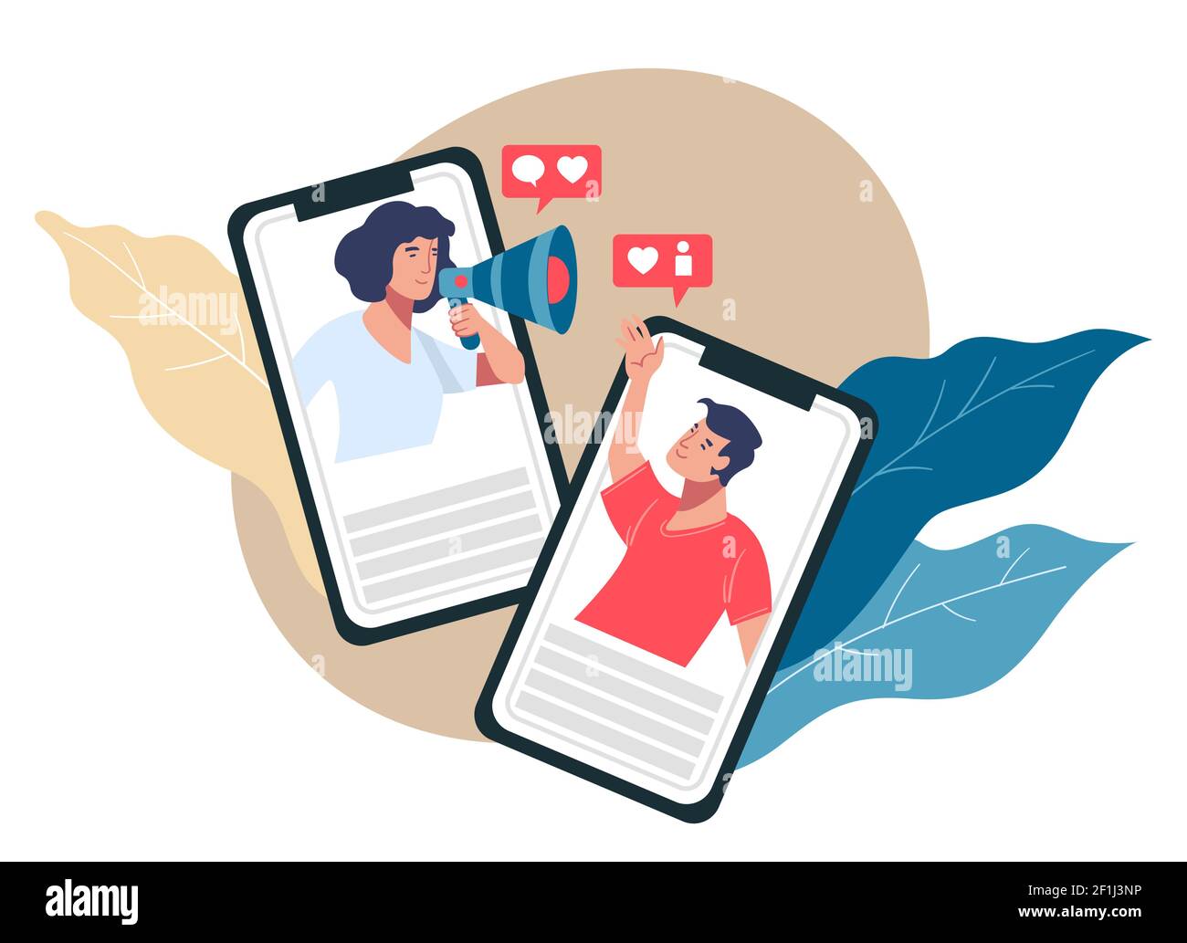 Man and woman communicating in using smartphone Stock Vector
