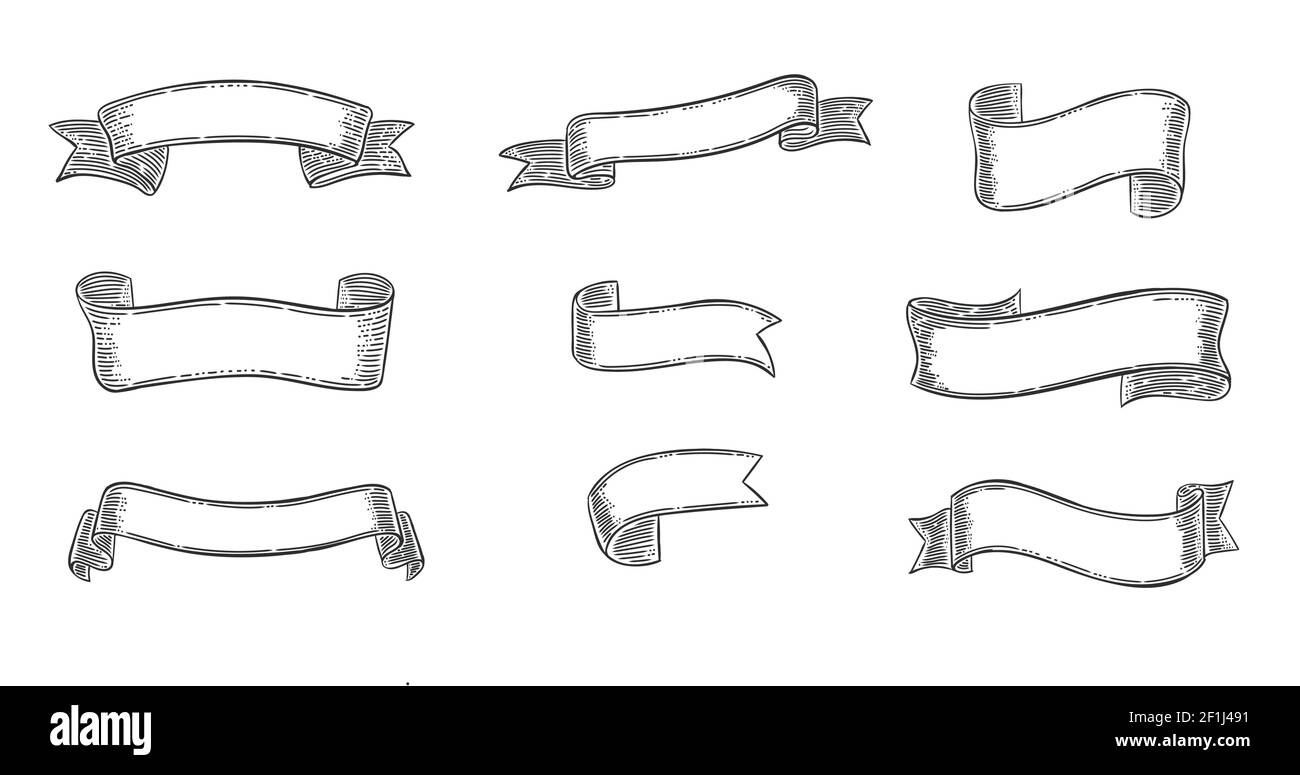 Form Concept Ribbon Engraving elegant ribbons set of different shapes and forms on white ...